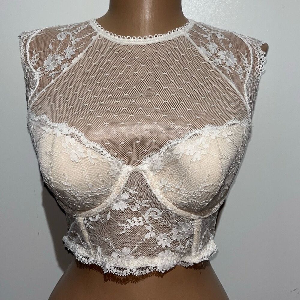 Victoria's Secret White Dream Angels Sheer Lacy Lined Demi Bralette Size 34C
